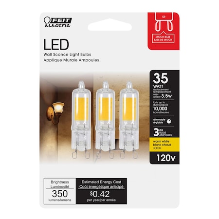 Cling Feit T4 G9 35 watts Equivalence LED Bulb, Warm White, 3PK CL3307025
